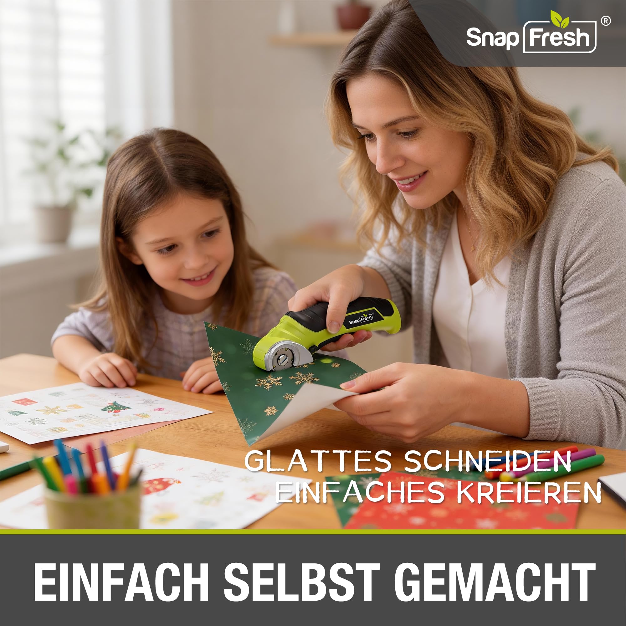 SnapFresh Kartonschneider Elektrische Schere 4V Kabellose Rollschneider Akku-Universalschneider Akkuschere - 2 Selbstschärfende Klingen - für Karton, Pappe, Teppich, Leder, Filz, Kunststoff 8