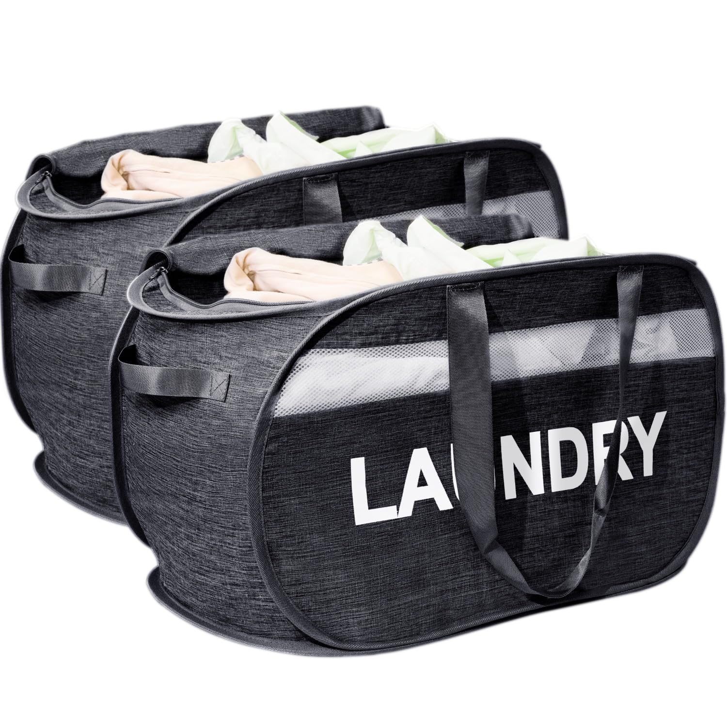 Photo 1 of *PARTIAL SET - See Clerk Notes*
SWIITAEY Collapsible Laundry Basket 2 pack, Foldable Pop Up Black Laundry Baskets Mesh with Lid & Handle, Pop Up Collapsible Laundrys Hamper, Fabric Laundrys Baskets for Dorm, Travel, Bathroom