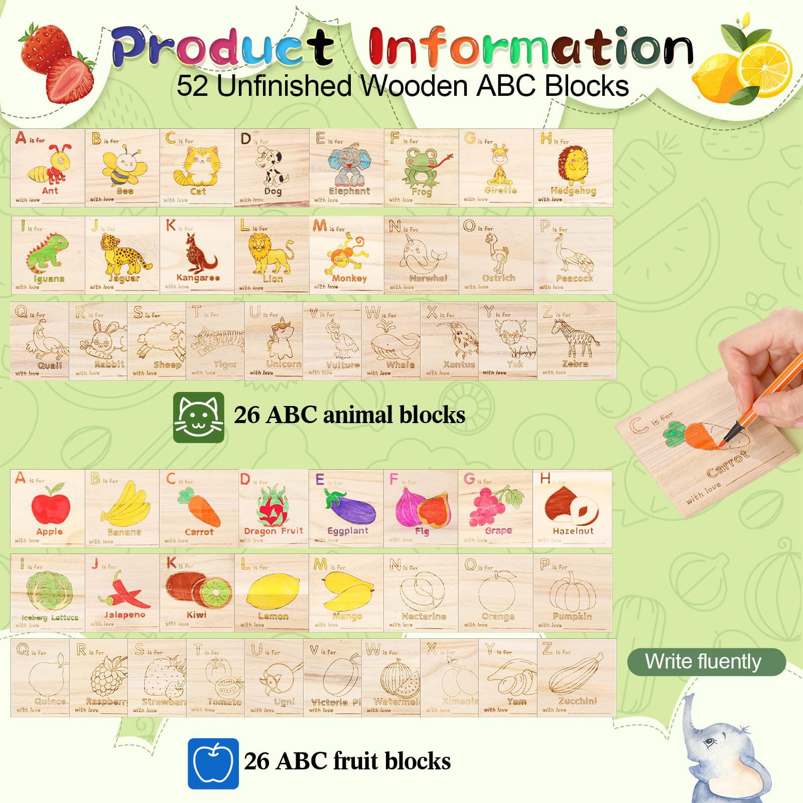 Condition photo showing New/Like New for marsui 78 pcs baby shower fun decorate a block game 52 diy abc letter blocks 24 watercolor pen 1 sig