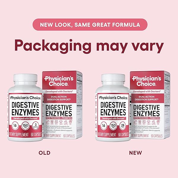 PHYSICIAN’S CHOICE DIGESTIVE ENZYMES – MULTI ENZYMES, ORGANIC PREBIOTICS & PROBIOTICS FOR DIGESTIVE HEALTH & GUT HEALTH – MEAL TIME DISCOMFORT RELIEF & BLOATING – DUAL ACTION APPROACH – 60 CT