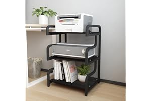 Natwind 3-Tier Printer Stand with Wheels Movable Storage Cart Floor-Standing Multi-Purpose Shelf Rack for Media Player Scanner Files Books Microwave Oven in Kitchen Living Room Home Office (Black)