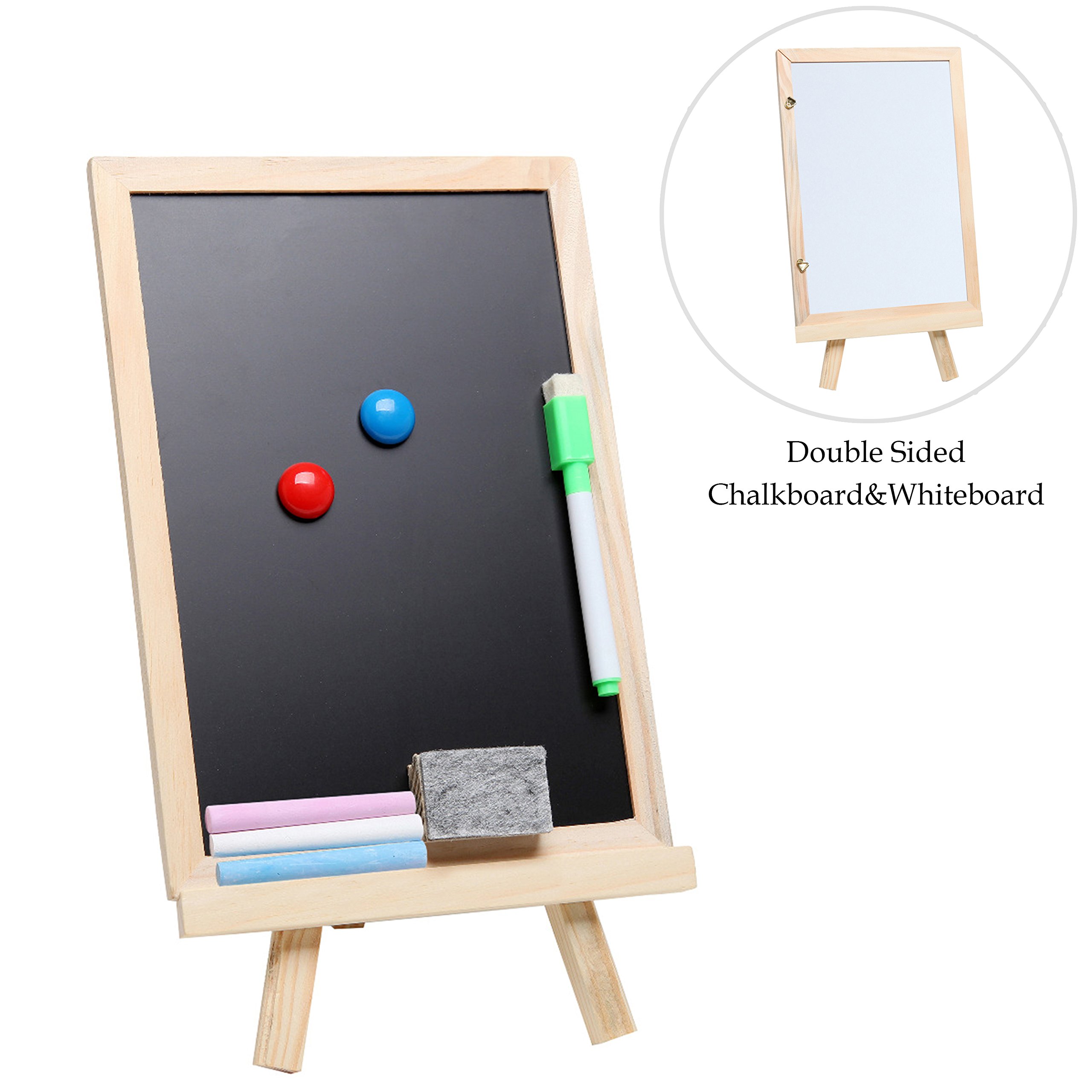 MyGift Small Wood Chalkboard Easel Whiteboard Stand w/ Chalks M... Free