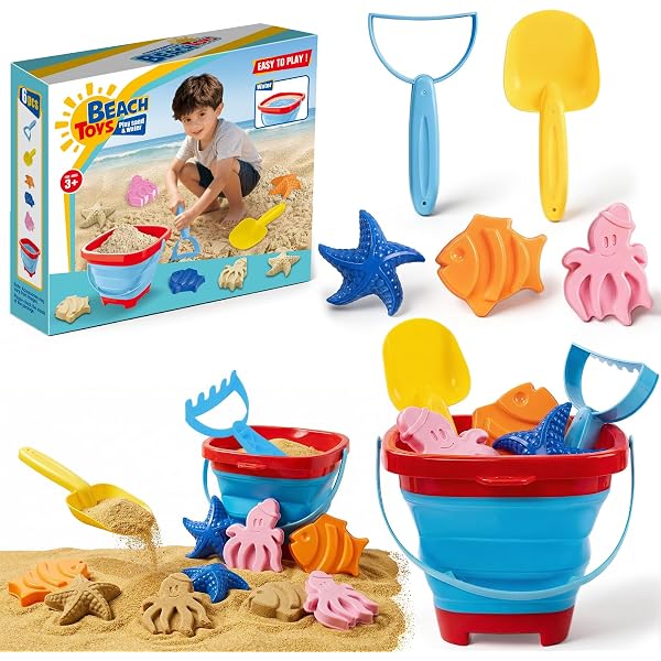 NQEUEPN Lot de 6 jouets de plage, seau pliable avec 4 pelles, jouets de sable et sac en maille, seau pliable portable pour enfants, garçons et filles, fête de plage, pêche, activités NQEUEPN Lot de 6 jouets de plage, seau pliable avec 4 pelles, jouets de sable et sac en maille, seau pliable portable pour enfants, garçons et filles, fête de plage, pêche, activités
