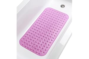 TIKE SMART Large Non-Slip Bathtub & Shower Mat 31”x16” (Smooth/Non-Textured Tubs Only) Safe, Clean, Machine-Washable, Superior Grip&Drainage, Vinyl, Opaque Pink