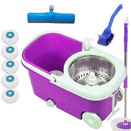 V-MOP Elite Steel Bucket Mop with 6 Heads + Sink Cleaner + Floor Wiper (Purple Color Favourite Color)