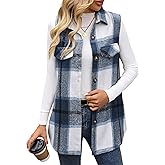 ZILIN Women's Flannel Plaid Vest Button Down Sleeveless Shacket Shirt Jacket