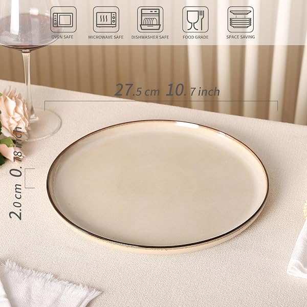 CULIVORA DINNER PLATES SET OF 6: CERAMIC 10.7 INCH HANDMADE REACTIVE GLAZE STONEWARE PLATES FOR KITCHEN, MODERN DINNERWARE PLATES, MICROWAVE & DISHWASHER SAFE, SCRATCH RESISTANT (BEIGE)