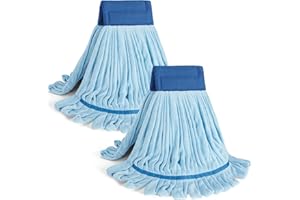DRKLEAN 2 Pack Large Microfiber Tube Mop Heads,Heavy Duty Industrial Wet Mop Head Refill,Highly Absorbent,Commercial Mop Head Replacement,Wet Mop Heads Replacement (Blue, 2)