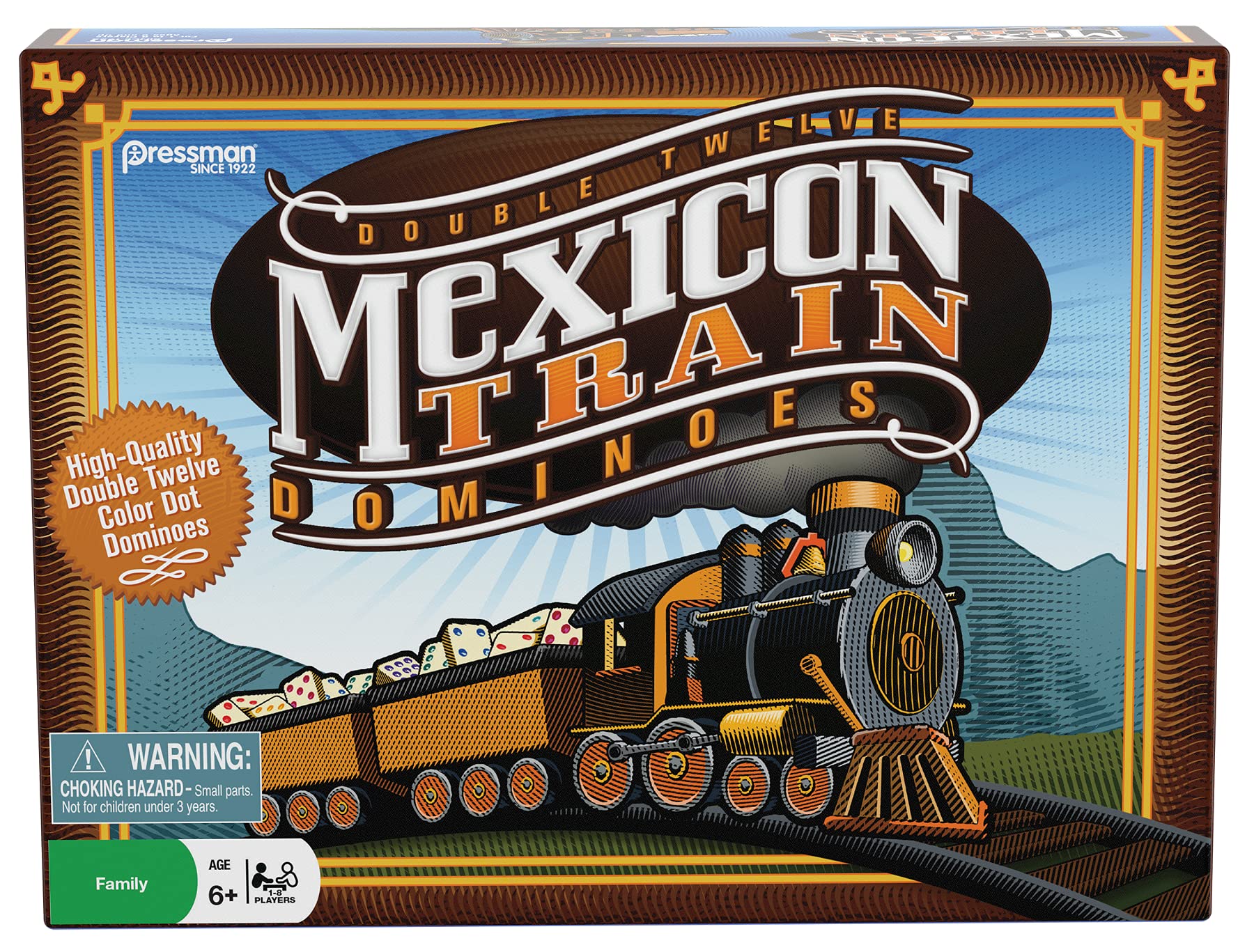 Mexican Train Dominoes - Beautiful Color Dot Double 12 Dominoes Set - Includes Train Markers and Hub by Pressman Multi Color, 5