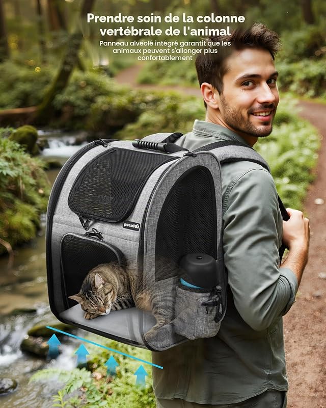 Sac à Dos Chat Chien Respirant, Sac Transport Chat Confortable, Gris