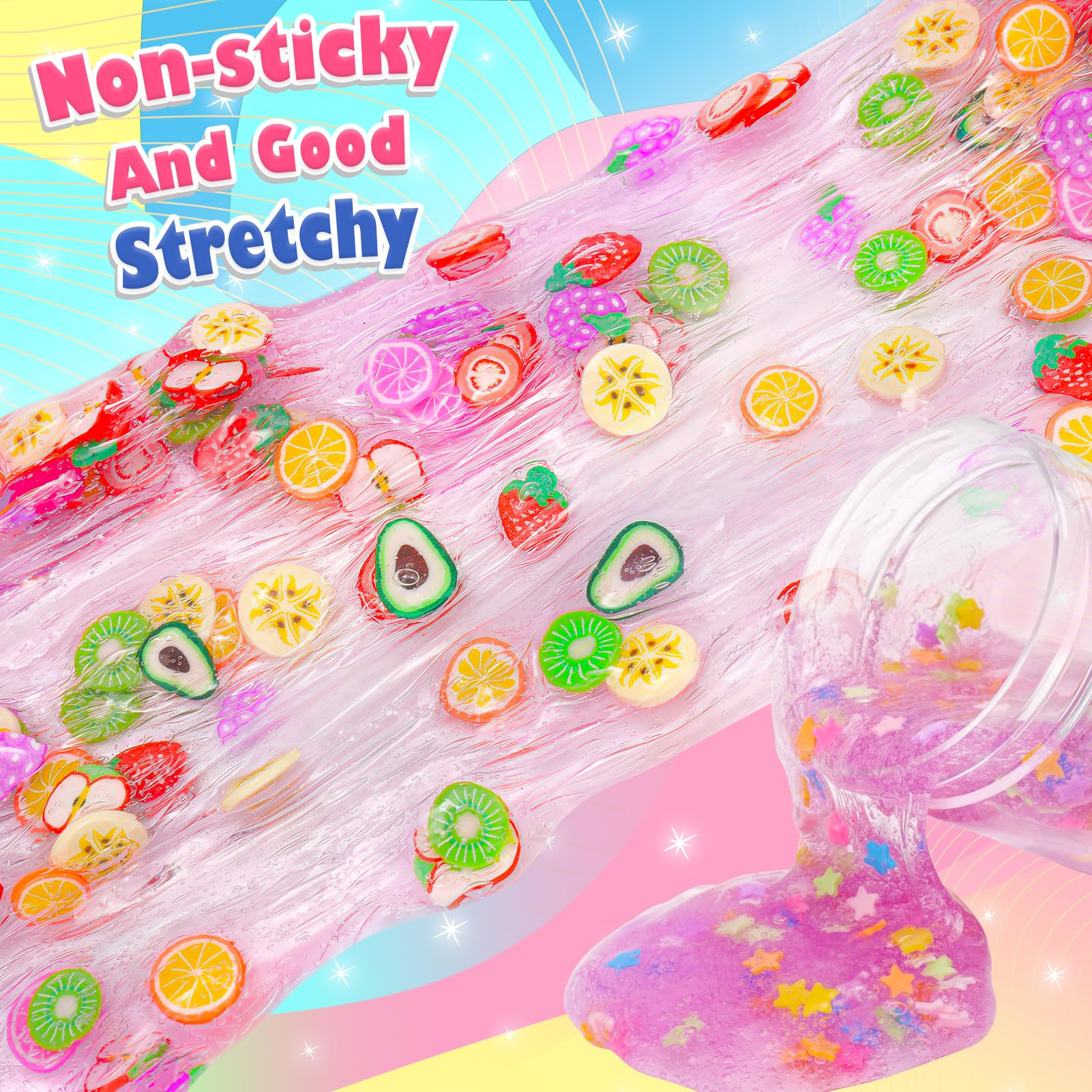 KLT Clear Slime Kit Toys for Girls: 20 FL OZ Slime Making Kits,6 Pack Premade Crystal Slime with Add-ins: Jelly Cubes,Foam Beads,Luminous Beads,Fruit Slices,Glimmer Tubes,Birthday Gifts for Kids