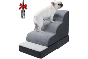 Ryoizen Dog Stairs with Dog beds for Small Dogs, Pet Stairs with Waterproof Washable Orthopedic Dog Bed for Crate, 4 Step 2 in 1 Detachable Non-Slip Dog Ramp for Bed Couch up to 20'' Suits Puppy Cat