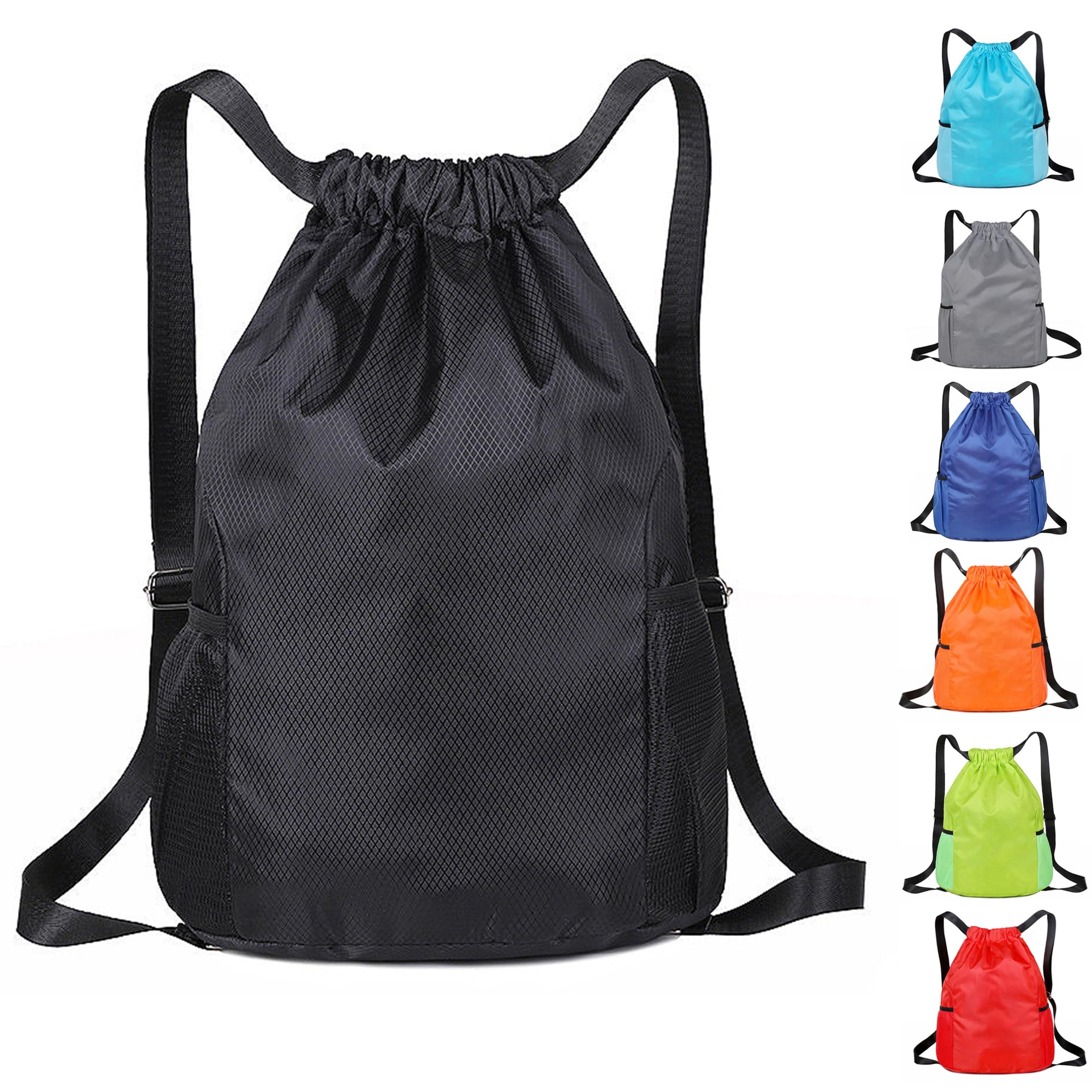 KANGSIT Drawstring Bags, Unisex Gym Sack, Swim PE Bags Drawstring Gym Bag for Kids Adults String Swimming Sports Bag for School Sports Swimming Gym Travel