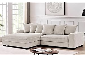 Container Furniture Direct Luxe Oversized Two-Piece Sectional Couches for Living Room, 102.4-Inch L Shaped Sofa with Chaise, Upholstered with Corduroy Fabric, Ivory - Left Facing