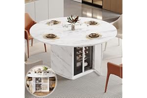 IBF 47" Round Dining Table with Storage, White Faux Marble Kitchen Tables for 4-6 People, Modern Dining Room Table with Fridge Space, Wood Circle Dinner Tables for Home, White Marble, Only Table