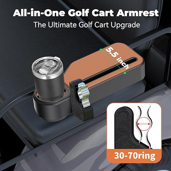 UPGRADED GOLF CART ARMREST WITH OVERSIZED CUP HOLDER & MAGNETIC CLIP – FITS EZGO, CLUB CAR, YAMAHA – WATERPROOF, NO-DRILL INSTALL – UNIVERSAL 1″&1.25″ FRAME – GREAT GOLF GIFT FOR GOLFERS