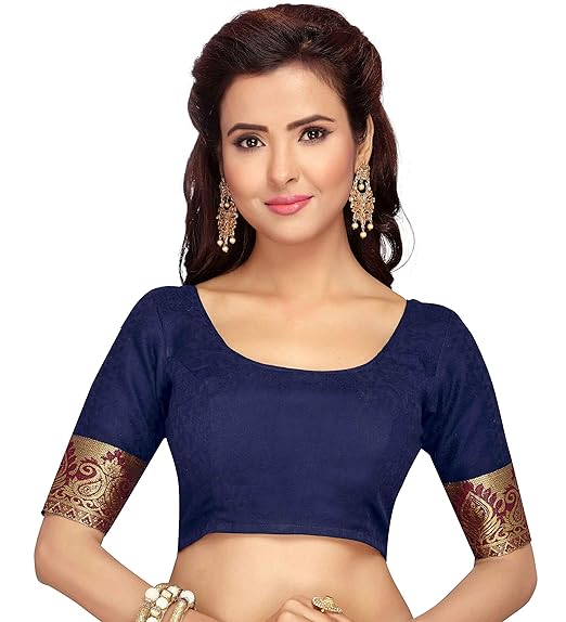 Traditional Cotton Readymade Saree Blouse With Elbow Length Sleeves With Kanjivaram Border