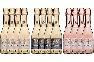 VINADA - Crispy Chardonnay, Sparkling Gold, Rosé Mini Variety Pack - Zero Alcohol Wine - 200 ml (12 Glass Bottles)