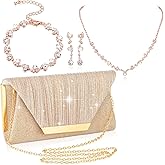 4 Pcs Bling Clutch Purse Rhinestone Jewelry Set for Women Evening Bag Crystal Earrings Bridal Necklace Bracelet Accessories