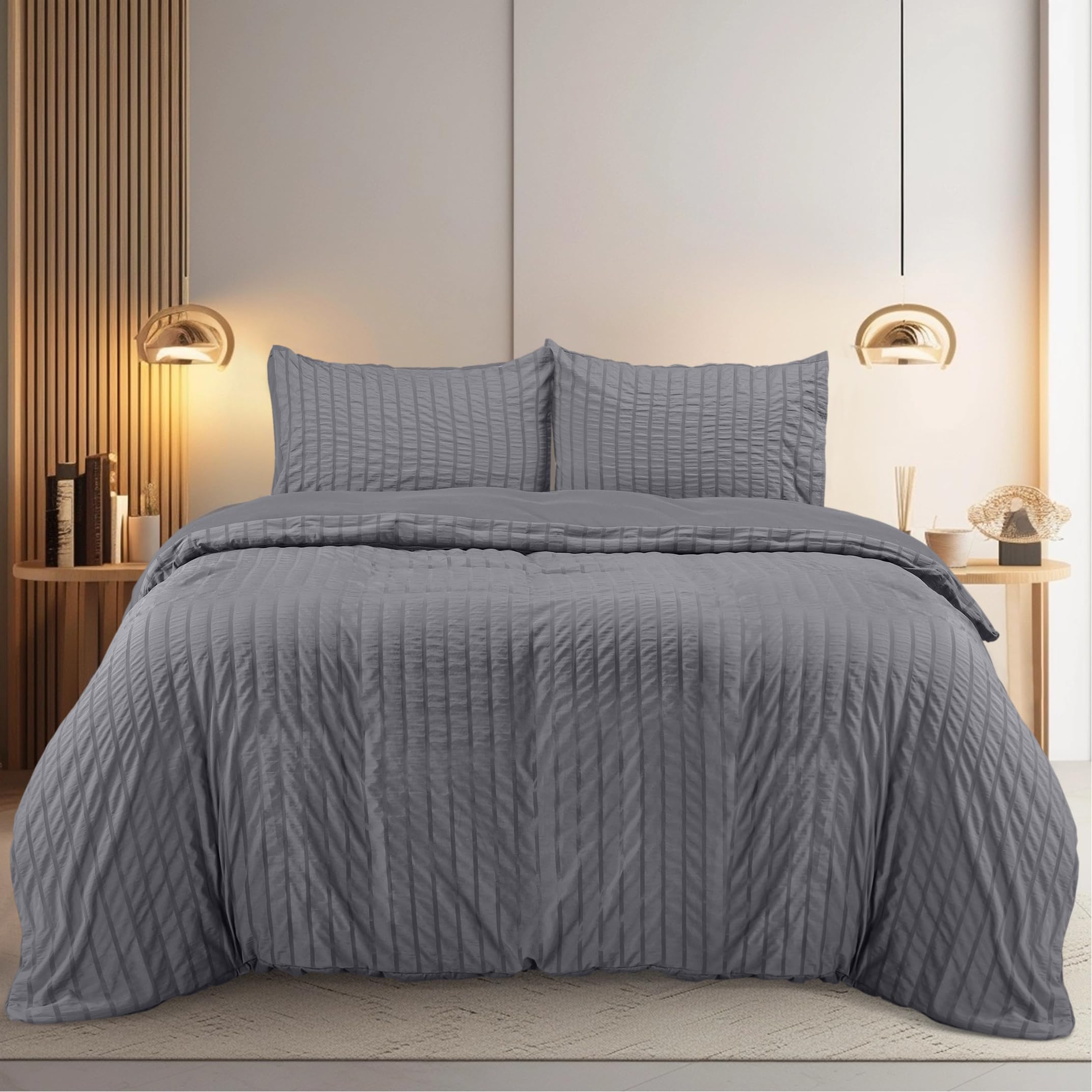 Utopia Bedding Seersucker Duvet Cover Set - Duvet Cover Double with Pillowcases - Soft Microfibre Polyester Seersucker Bedding (Grey) — image 1