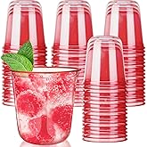 Xuelimei 50pcs 12oz Disposable Stemless Glasses,PET Disposable Drinking Cups,Cold Party Clear Plastic Wine Glasses for Parties Birthday,Wedding,Meeting,Christmas Party Supplies. (Red)