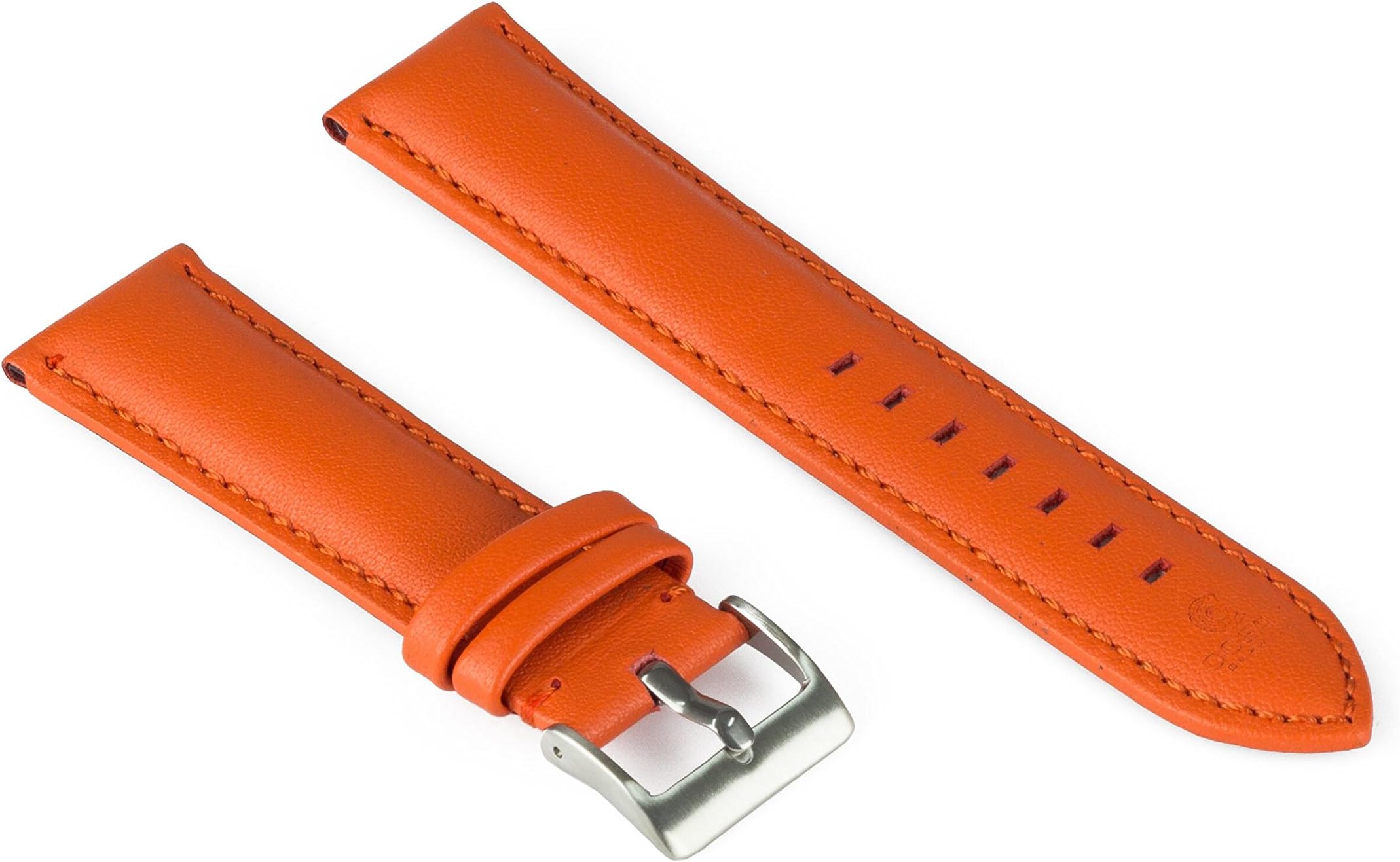 Hand Made Watch Leather Band Strap Orange - Padded and Hand Stitched Strap - 22mm