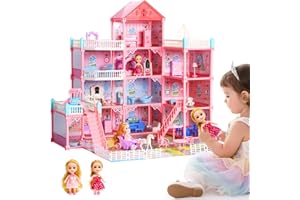 HOLYFUN Huge Dollhouse for Girls – Large Pretend Play Doll House for Kids with Dolls, Furniture