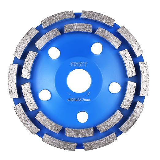 FIXKIT Diamantschleifscheibe, Doppelreihig blau Diamantschleiftopf, 125*22.23mm Schleiftöpfe universal für Beton, Mauerwerk, 