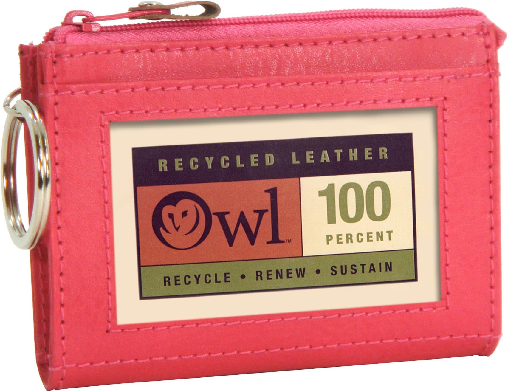 OWL Zip-top PINK Small Zip ID Card Holder Keychain Wallet with Zipper Mini Coin Purse