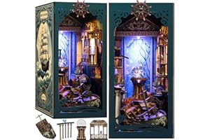 Vaki Vaki Book Nook Kit with Dust Cover & LED Light, DIY Miniature House Kit for Birthday, 3D Wooden Bookends Puzzle, Bookshelf Decor for Adults, Teens, Beginners (Sea Maze)