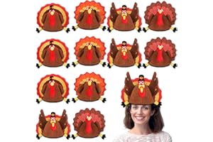 Poen 12 Pcs Turkey Hats - Silly Costume Hats for Thanksgiving, Carnival, Cosplay & Party Favor Supplies, 4 Styles