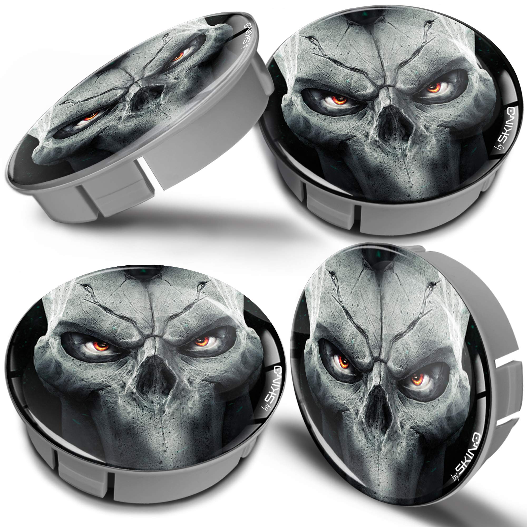Biomar Labs® 4 x 60mm 3D Universal Wheel Hub Centre Caps Silver Skull Center Rims CS 11 Z*