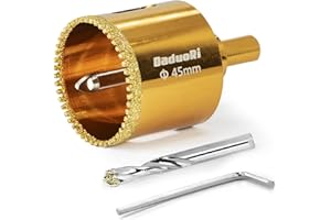 DaduoRi 1-3/4" Serrated Diamond Hole Saw with 2Pcs Removable Pilot Bits, Easy-Align for Precise Drilling in Porcelain, Ceramic Tile, Granite, and Marble (1.75" Tile Drill Bit)