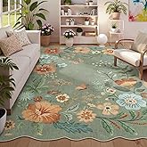 Lahome Floral Washable 6x9 Area Rugs, Soft Bedroom Rug for Living Room Ultra-Thin Non Slip Dining Room Rug, Stain Resistant Boho Green Rugs Easy Clean Throw Carpet for Office(6'x9',Green)