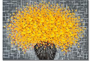 Alenoss Yellow Flower 3D Oil Painting, 40x28 inches Large Abstract Modern Canvas Wall Art Home Decorations Painting on Canvas Wall Pictures Floral Artwork Ready to Hang