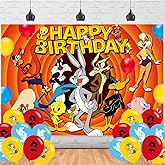 Tunes of Looney Birthday Backdrop,Tunes of Looney Poster for Baby Bugs Bunny Theme Party Decorations Birthday Supplies Background Studio Shoot Photo Props