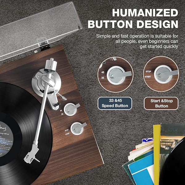 TURNTABLES BELT-DRIVE RECORD PLAYER WITH WIRELESS OUTPUT CONNECTIVITY, VINYL PLAYER SUPPORT 33&45 RPM SPEED PHONO LINE USB DIGITAL TO PC RECORDING WITH ADVANCED MAGNETIC CARTRIDGE&COUNTERWEIGHT