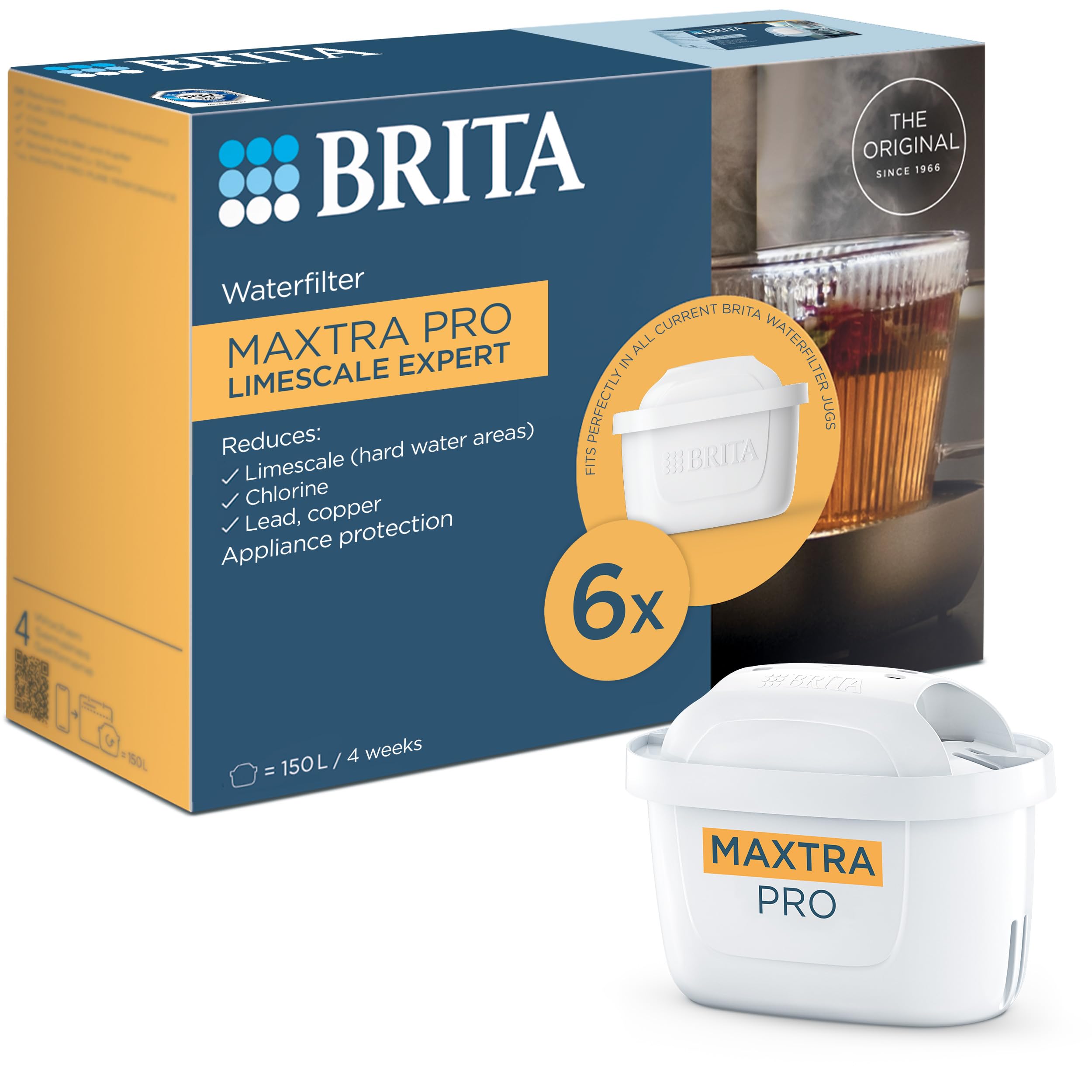 BRITA MAXTRA PRO Limescale Expert Water Filter Cartridge 6 Pack (NEW) - Original BRITA refill for ultimate appliance protection, reducing impurities, chlorine and metals (Package may vary)