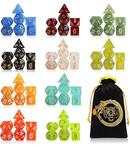thumbnail image 2 of Polyhedral Dice Set, 7-Piece Translucent Teal With Glitter, White Numbers For DND 2 of 10