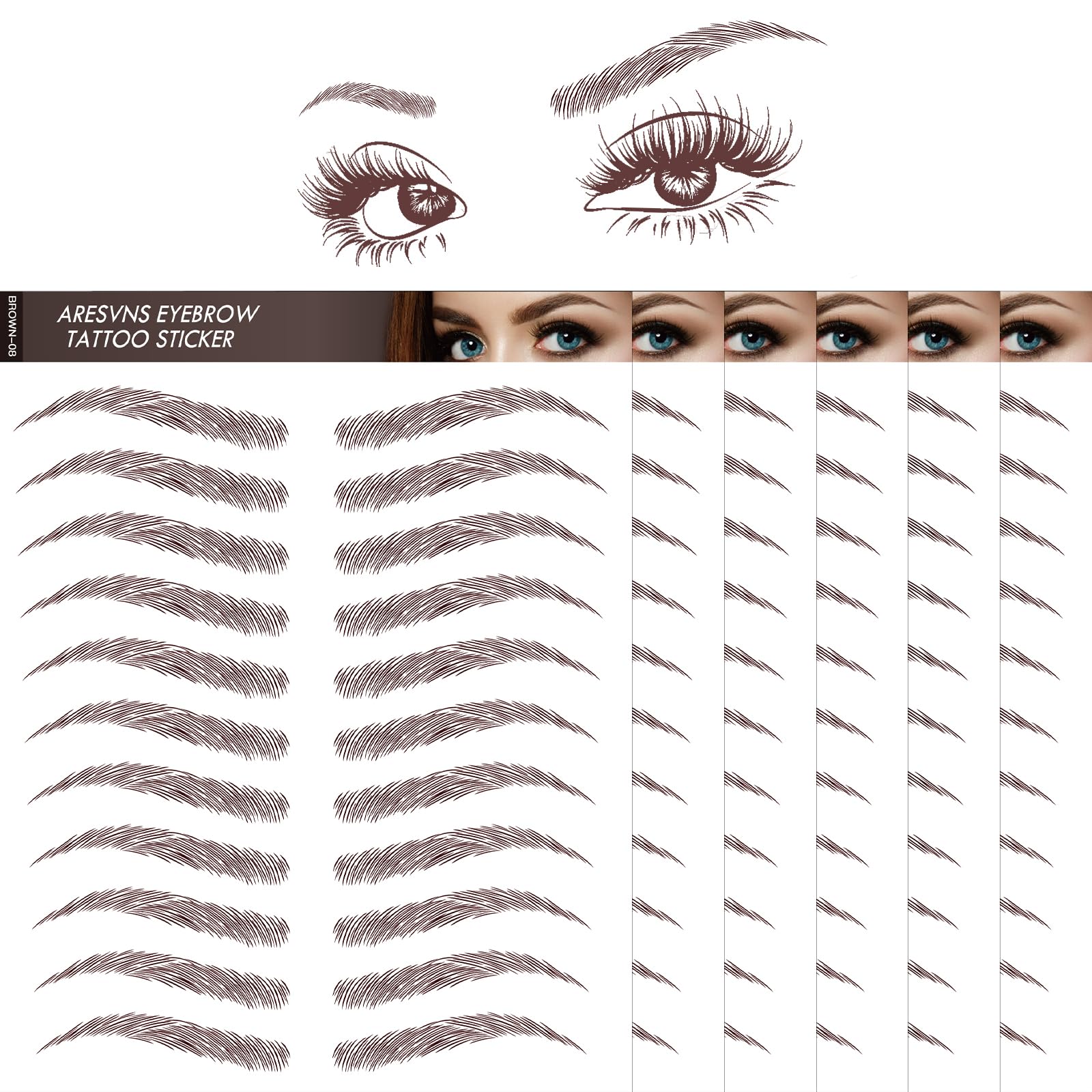 Aresvns Eyebrow Tattoos 77 Pairs for Women!Realistic Fake Eyebrow Waterproof and Long-Lasting,Hair-Like Authentic Tattoo Eyebrow Sticker Popular Brown Eyebrow Tattoo for Girls