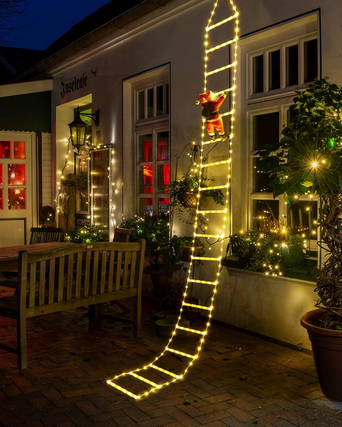 String Lights - Toodour LED Christmas Lights - 10ft Christmas Decorative Ladder Lights with Santa Claus, Christmas Decorations Lights for Indoor Outdoor, Window, Garden, Home, Wall, Xmas Tree Decor (Warm White)