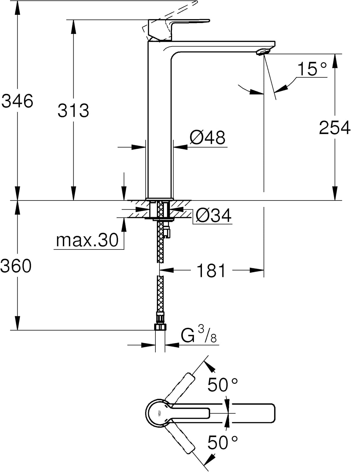 GROHE Lineare New Basin Mixer 1/2"Xl-Size Chrome 23405001 - Image 3