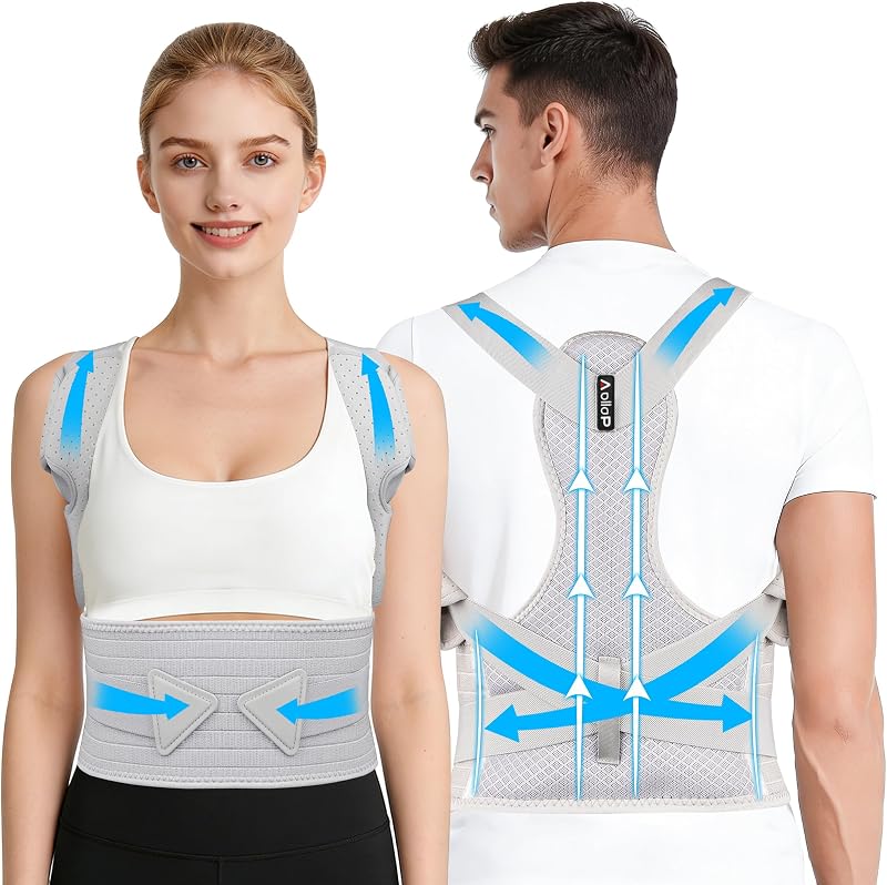 Aollop Posture Corrector Back Brace Men Women Breathable Adjustable