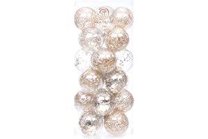 Sea Team 70mm/2.76" Shatterproof Clear Plastic Christmas Tree Ball Ornaments Set, Decorative Hanging Transparent Xmas Baubles with Stuffed Delicate Decorations (24 Counts, Champagne)