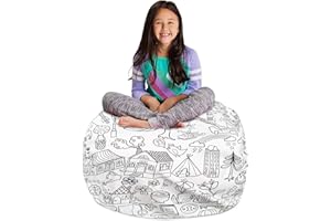 POSH CREATIONS Posh Stuffable Kids Stuffed Animal Storage Bean Bag Chair Cover - Childrens Toy Organizer, Large-38 - Canvas Coloring Fabric - Fun World