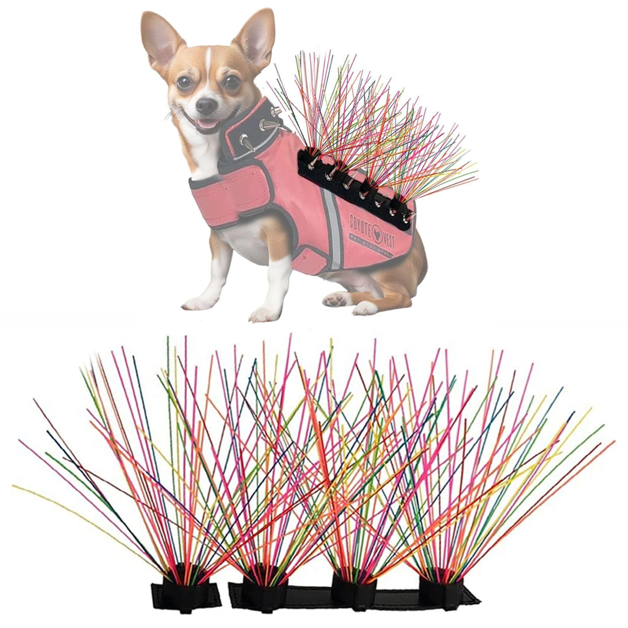CoyoteVest CoyoteWhiskers Protection Nylon Bristles for CoyoteVest or SpikeVest Dog Harness Vest, Dog Accessories That Deter Coyote, Hawk and Raptor Attacks (Set of 4, Rainbow)