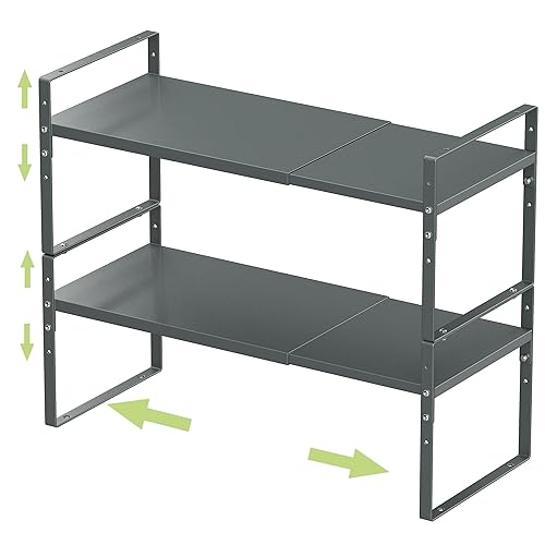 Jojocross Expandable Stackable Spice Rack Cabinet Shelf Organizer in Cabinets Shelves Kitchen Cupboard Organization Stack up Racks Pantry Countertop Storage (Gray, Large 2 Packs)