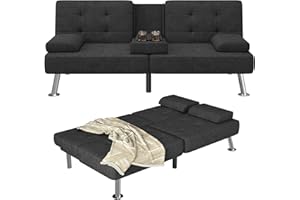 Furmax Futon Sofa Bed Adjustable Futon Couch Sleeper Sofa Bed for Living Room, Business Office, Recliner Sofas with Cup Holders (Fabric, Black)