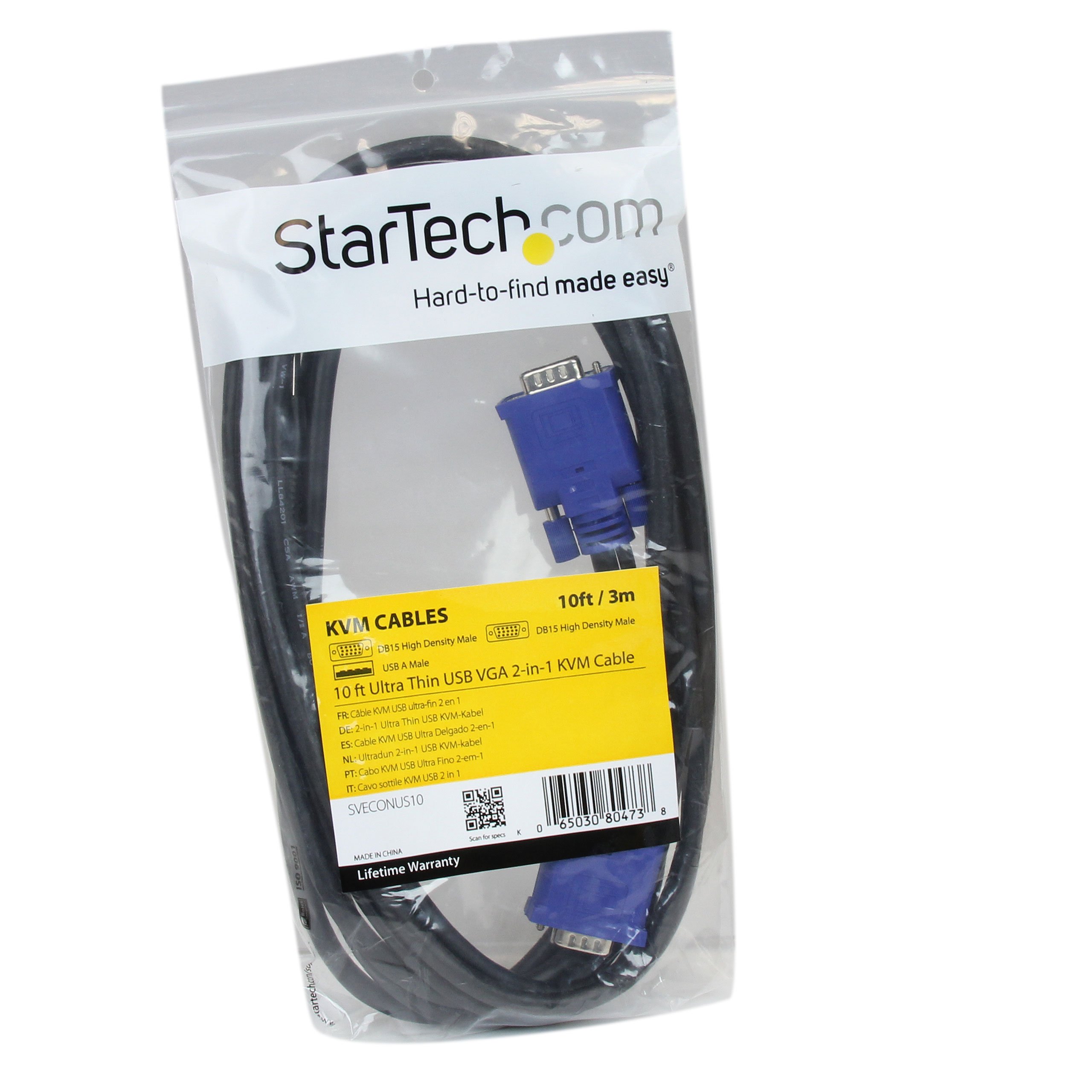 StarTech.com 10 ft Ultra Thin USB VGA 2-in-1 KVM Cable - VGA KVM Cable - USB KVM Cable - KVM Switch Cable (SVECONUS10)