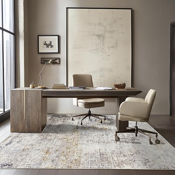 6X9 MODERN ABSTRACT AREA RUGS WASHABLE LIVING ROOM RUG NON-SLIP SOFT CARPET 0.25″ THIN INDOOR FLOOR NON-SHEDDING RUGS FOR BEDROOM, DINING ROOM, FARMHOUSE, NURSERY HOME, OFFICE, BEIGE
